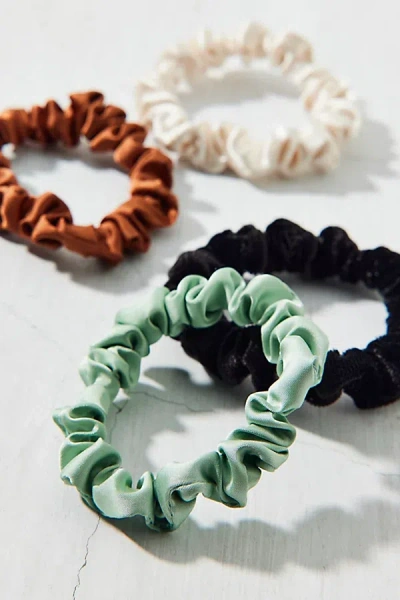 Urban Outfitters Velvet & Satin Hair Scrunchie Set In Brown/black/sage, Women's At  In Multi