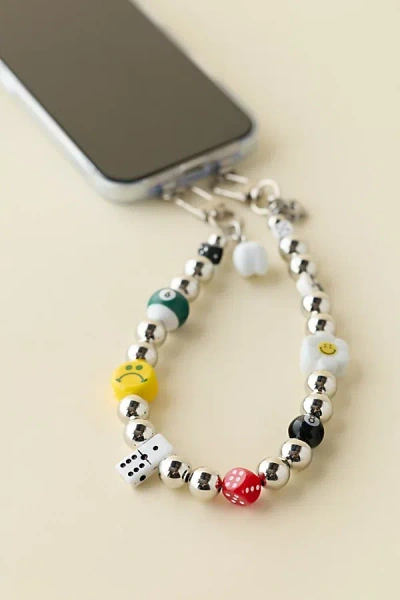 Urban Outfitters Velvet Luna Silver Beads & Ceramic Charms Phone Strap In Silver At