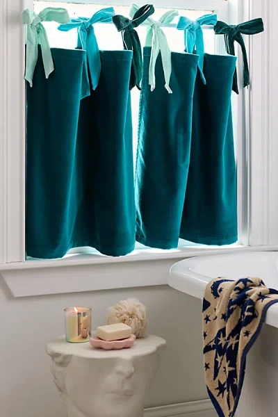 Urban Outfitters Velvet Tie Top Café Curtain Set In Teal At  In Green