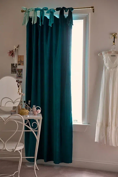 Urban Outfitters Velvet Tie Window Panel In Teal At  In Blue
