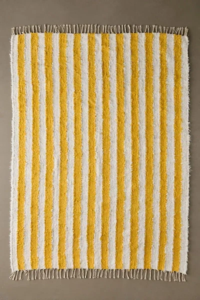 Urban Outfitters Vertical Cabana Stripe Shaggy Rug In Gold At