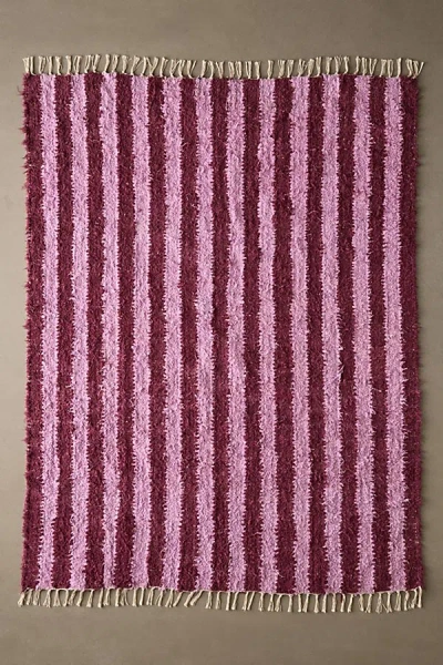 Urban Outfitters Vertical Cabana Stripe Shaggy Rug In Pink At