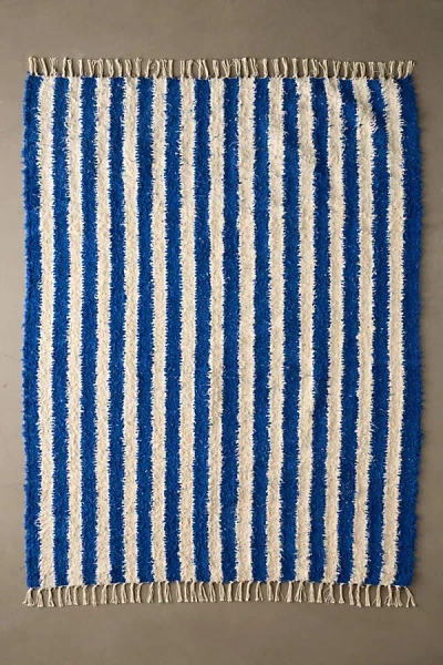 Urban Outfitters Vertical Cabana Striped Shag Rug In Blue At