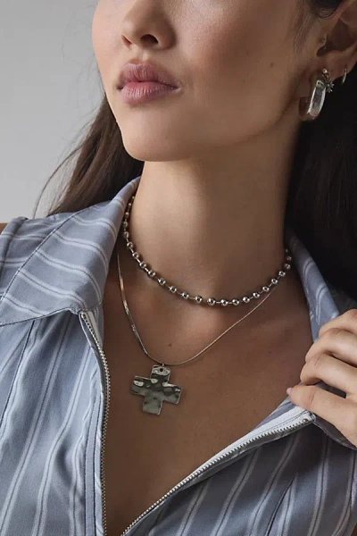 Urban Outfitters Vic Cross Charm Layering Necklace Set In Silver, Women's At