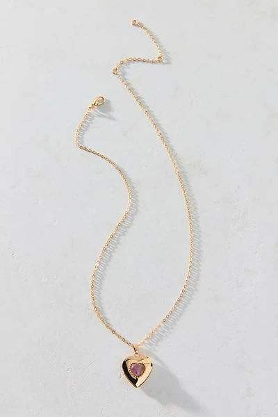 Urban Outfitters Victorian Dream Stone Heart Locket Necklace In Gold, Women's At