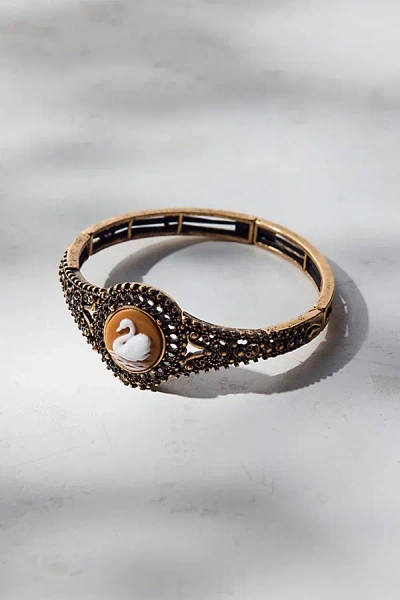 Urban Outfitters Victorian Swan Cameo Stretch Bangle Bracelet In Gold, Women's At