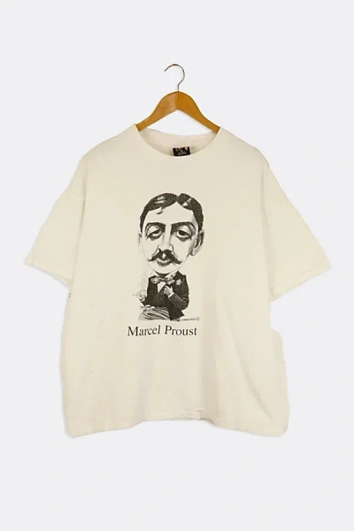 Urban Outfitters Vintage Marcel Proust Cross Hatch Cartoon Sketch T Shirt Top In White, Men's At