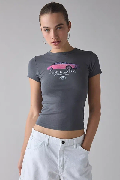 Urban Outfitters Vintage Sports Car Graphic Baby Tee In Grey Monte Carlo, Women's At