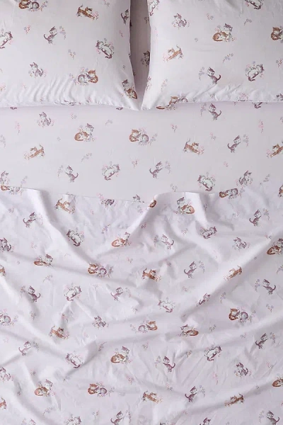 Urban Outfitters Vintage-style Kitties Patterned Sheet Set In Lavender At  In White