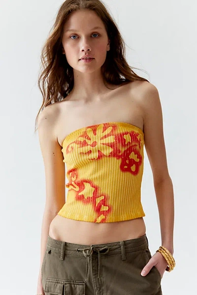 Urban Outfitters Washed Floral Tube Top In Yellow/orange, Women's At