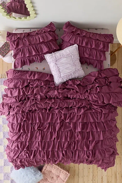 Urban Outfitters Waterfall Ruffle Cotton Voile Duvet Cover In Hawthorn Rose At