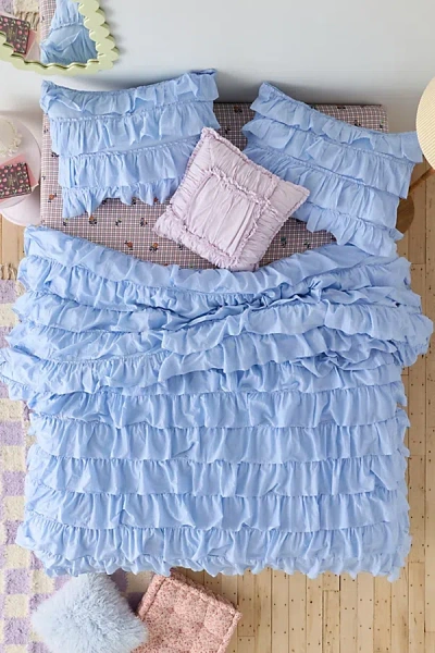 Urban Outfitters Waterfall Ruffle Cotton Voile Duvet Cover In Kentucky Blue At
