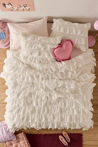 Urban Outfitters Waterfall Ruffle Cotton Voile Duvet Cover In White At