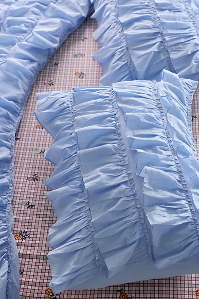 Urban Outfitters Waterfall Ruffle Cotton Voile Sham Set In Kentucky Blue At