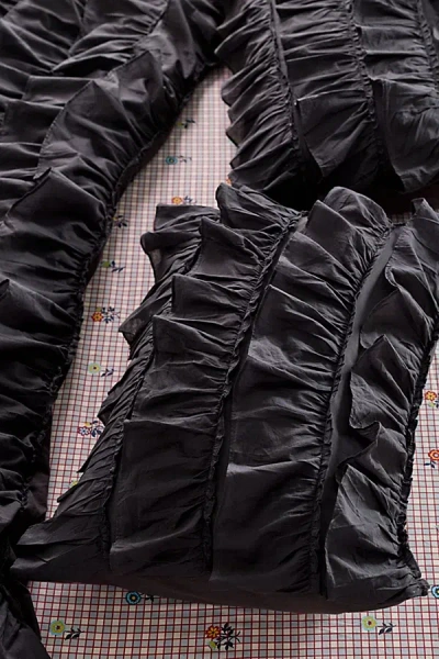 Urban Outfitters Waterfall Ruffle Cotton Voile Sham Set In Obsidian At  In Black