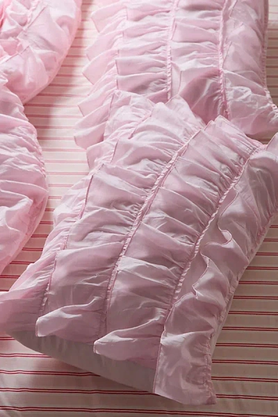 Urban Outfitters Waterfall Ruffle Cotton Voile Sham Set In Pink At