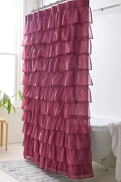 Urban Outfitters Waterfall Ruffle Shower Curtain In Hawthorn Rose At  In Pink