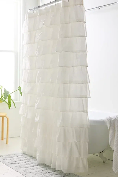 Urban Outfitters Waterfall Ruffle Shower Curtain In White At