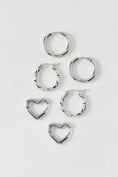 Urban Outfitters Waterproof Heart Hoop Earring Set In Silver, Women's At