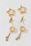 Urban Outfitters Waterproof Star Hoop Earring Set In Gold, Women's At