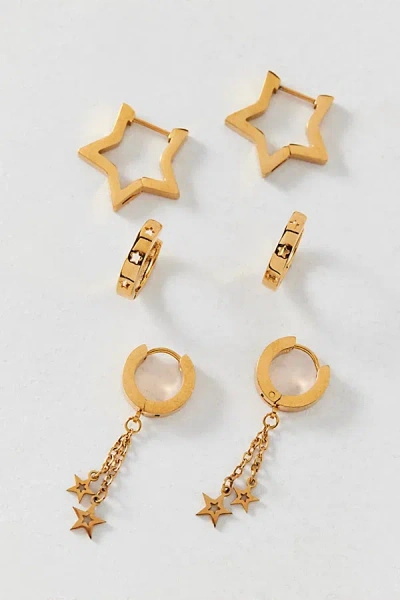 Urban Outfitters Waterproof Star Hoop Earring Set In Gold, Women's At
