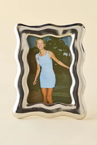 Urban Outfitters Wavy 5" X 7" Aluminum Picture Frame In Silver At
