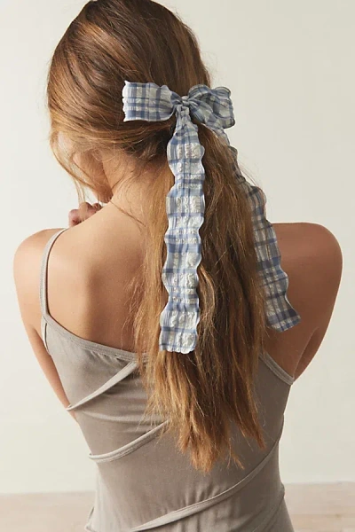 Urban Outfitters Wavy Gingham Bow Barrette In Blue, Women's At