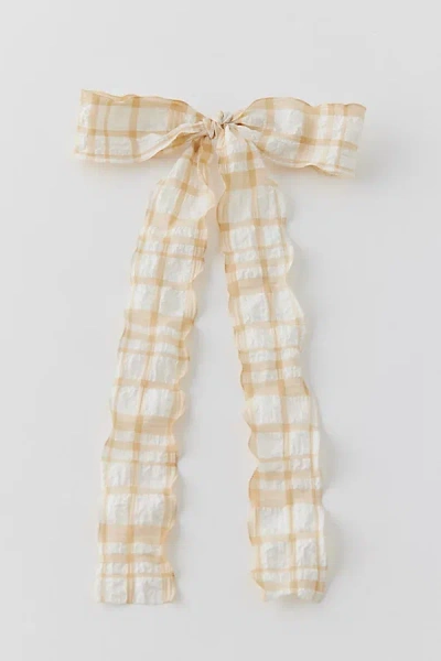 Urban Outfitters Wavy Gingham Bow Barrette In Tan, Women's At