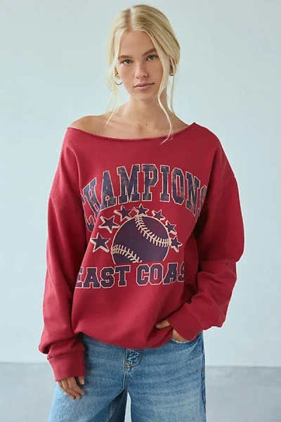 Urban Outfitters West Coast Champions Oversized Off-the-shoulder Sweatshirt In Red, Women's At
