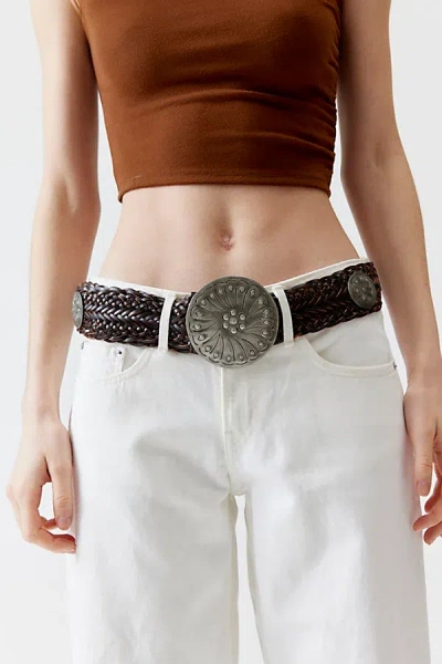 Urban Outfitters Western Braided Leather Belt In Brown, Women's At  In Black