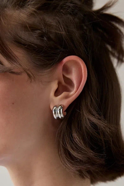Urban Outfitters Wide Double Hoop Earring In Silver, Women's At  In Gold
