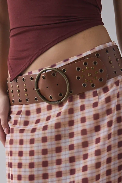 Urban Outfitters Wide Studded Leather Belt In Brown, Women's At