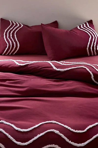 Urban Outfitters Wiggle Bordered Tufted Duvet Cover In Cherry Lacquer At