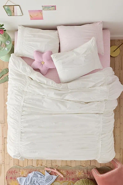 Urban Outfitters Willow Eyelet Cinched Cotton Percale Duvet Cover In White At