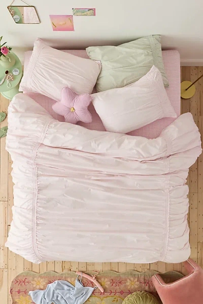 Urban Outfitters Willow Eyelet Ruched Cotton Percale Duvet Cover In Pink At