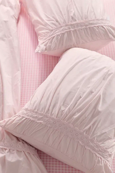 Urban Outfitters Willow Eyelet Ruched Cotton Percale Sham Set In Shrinking Violet At