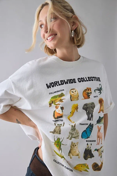 Urban Outfitters Worldwide Collective Wildlife Graphic Oversized Tee In Cream, Women's At  In White