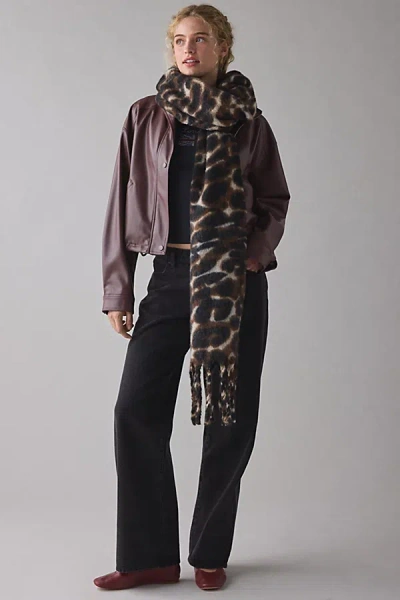 Urban Outfitters Woven Leopard Pattern Scarf In Leopard Print, Women's At  In Burgundy