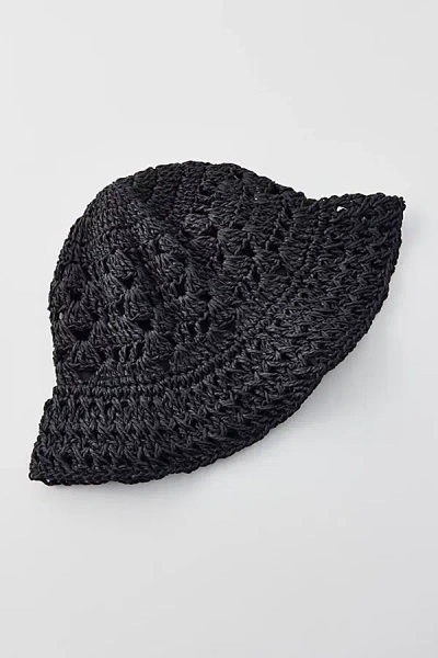 Urban Outfitters Woven Straw Bucket Hat In Black, Women's At