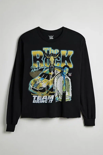 Urban Outfitters Wwe The Rock Graphic Cropped Long Sleeve Tee In Black, Men's At