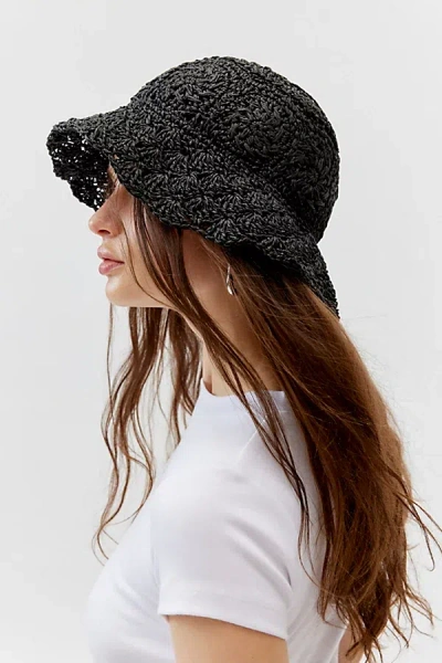 Urban Outfitters Wyeth Camille Straw Bucket Hat In Black, Women's At