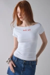 Urban Outfitters Y2k Graphic Off-the-shoulder Slim Tee In White, Women's At