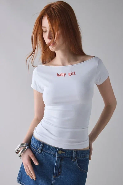 Urban Outfitters Y2k Graphic Off-the-shoulder Slim Tee In White, Women's At