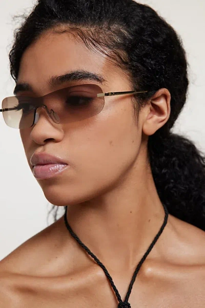 Urban Outfitters Y2k Micro Rimless Sunglasses In Brown, Women's At