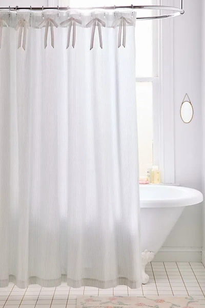 Urban Outfitters Yarn Dye Striped Bow Shower Curtain In Light Blue At