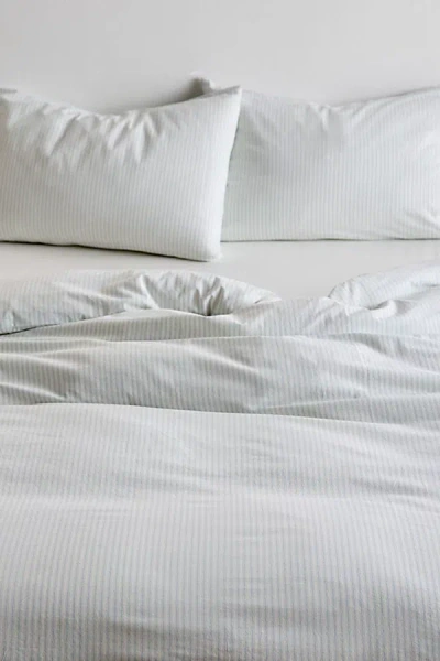 Urban Outfitters Yarn Dye Striped Knotted Duvet Cover In Blue At  In White