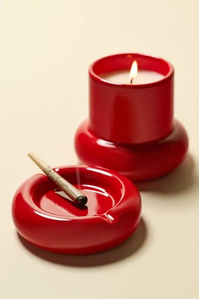 Urban Outfitters Zaya 8 oz Scented Candle & Ceramic Ashtray In Smoked Herbs At  In Red