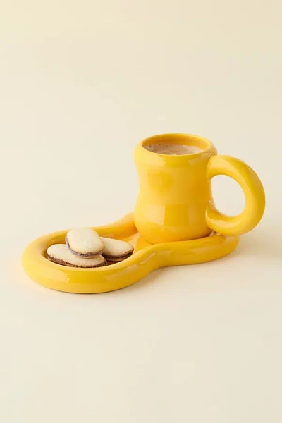 Urban Outfitters Zaya Bubbled Ceramic Saucer Plate & Mug Set In Yellow At