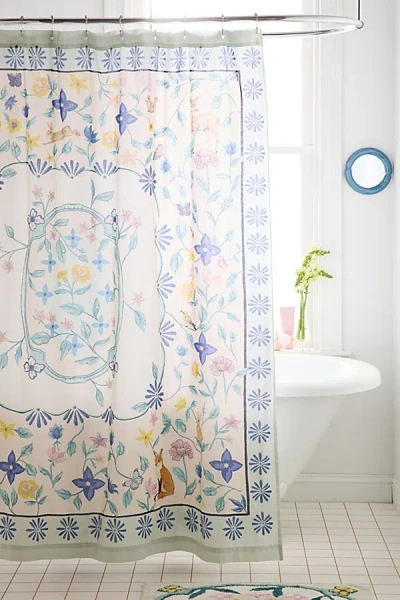 Urban Outfitters Zenia Floral Patterned Shower Curtain In Blue At