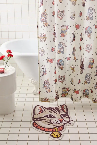 Urban Outfitters Ziggy Cat Shaped Tufted Bath Mat In Light Grey At  In White